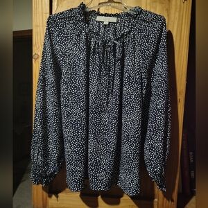 LOFT Navy and White Polka Dot Blouse